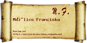 Málics Franciska névjegykártya